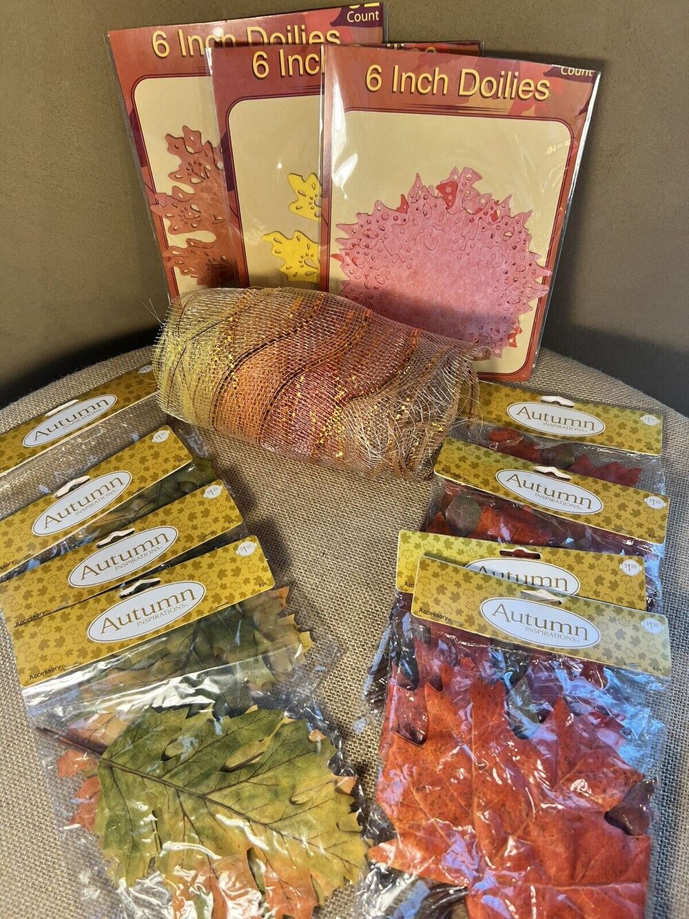 Autumn Fall Thanksgiving Craft Leaves and Doilies -Lot of 12